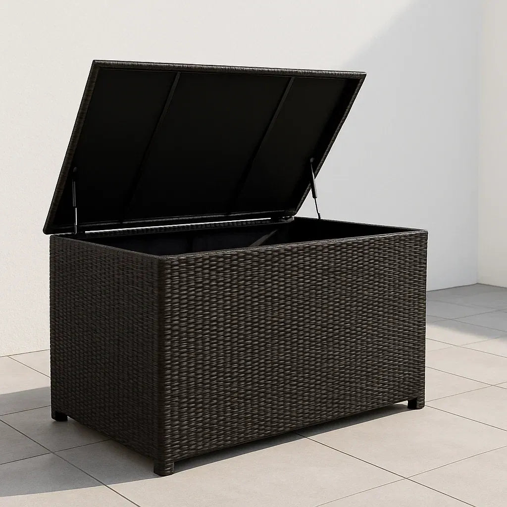 Coffre de rangement extérieur en résine tressée 120x60x55 cm noir