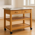 Chariots de cuisine table avec plateau en acier inoxydable 120x60x90 cm chêne avec roulettes