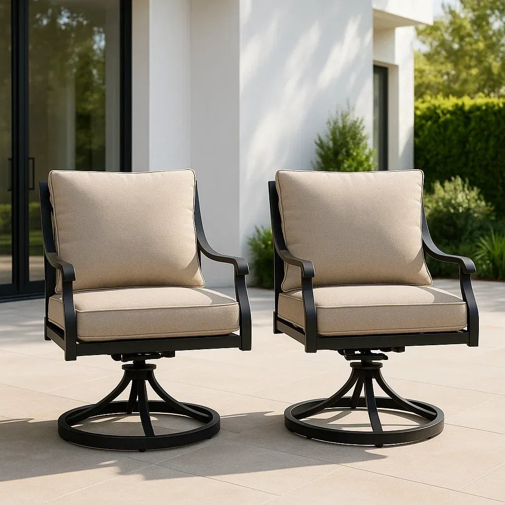 Chaises à manger de jardin lot de 2 fauteuils pivotants d'extérieur en aluminium avec coussins en polyester beige