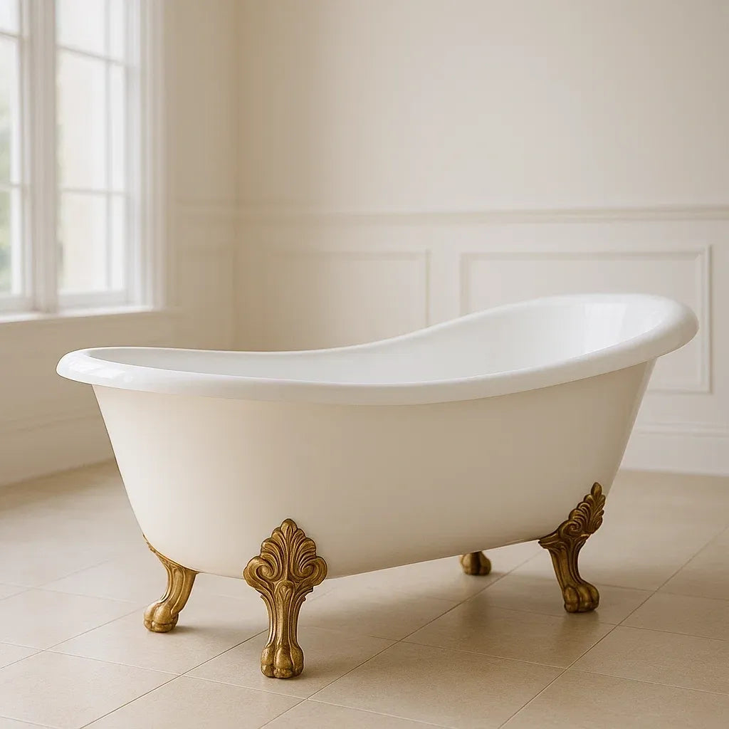 Baignoires baignoire sur pieds acrylique blanche avec pieds dorés 170x75x70 cm