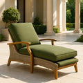 Chaises longues d'extérieur chaise longue extérieure en résine tressée avec coussin vert rembourré en mousse