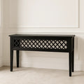 Consoles d'entrée en bois massif noir avec découpe décorative 120x35x80 cm