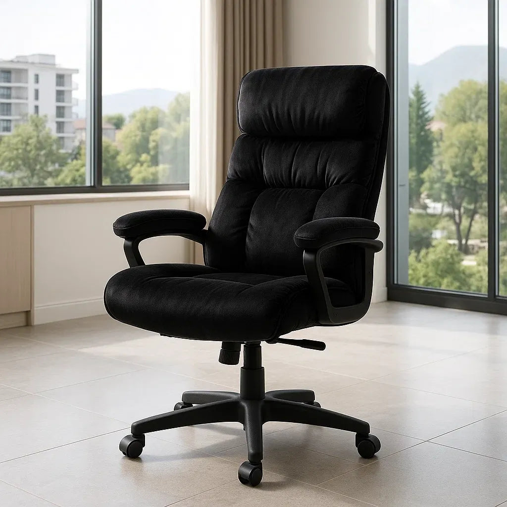 Chaises de bureau ergonomiques pivotantes en tissu polyester noir avec accoudoirs rembourrés