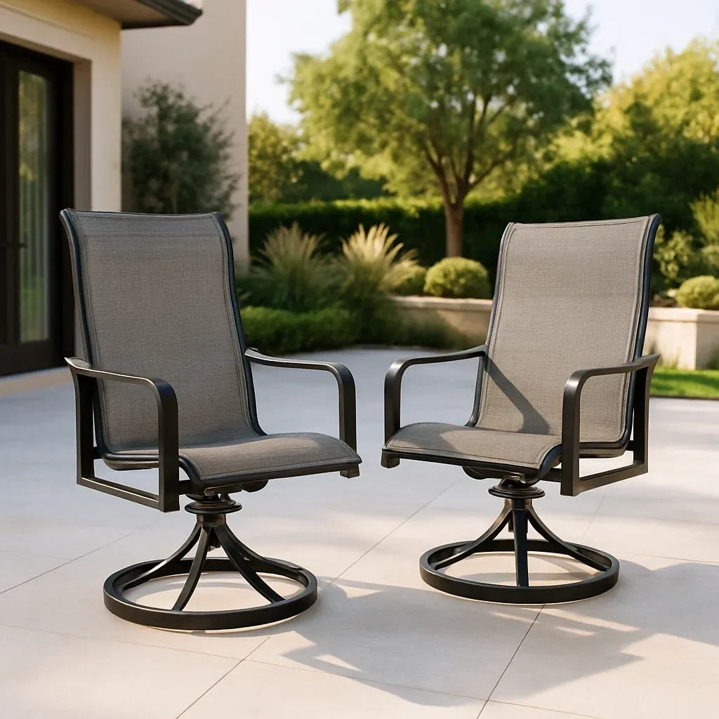 Chaises à manger de jardin lot de 2 chaises pivotantes extérieures en aluminium textilène noir/gris 62x74x109 cm