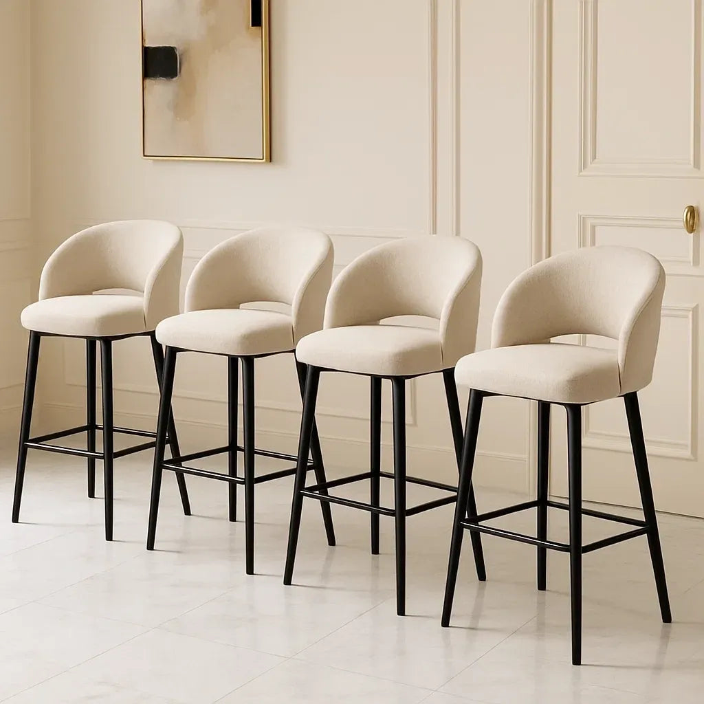 Tabourets de bar ensemble de 4 pièces en tissu beige avec structure métallique noire – chaises hautes 45x50x95 cm