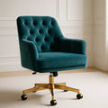 Chaises de bureau fauteuil pivotant en velours vert avec pieds métalliques dorés hauteur réglable