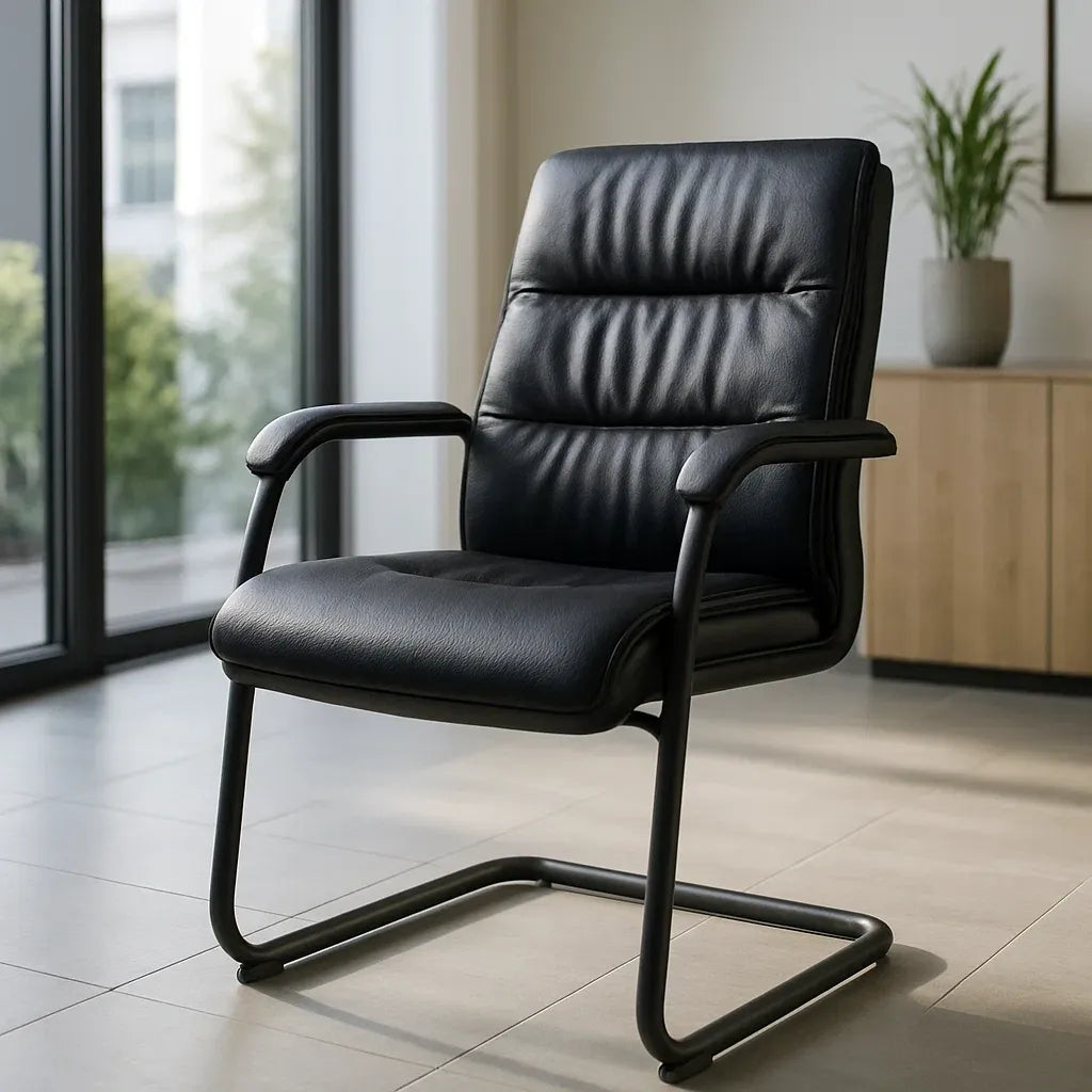 Chaises de bureau structure métallique similicuir noir 55x60x100 cm