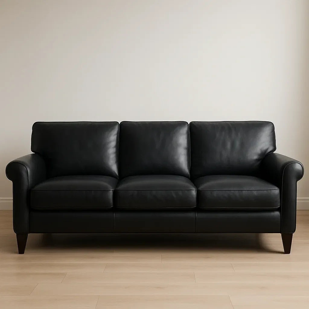 Canapés canapé 3 places en simili cuir noir avec accoudoirs arrondis