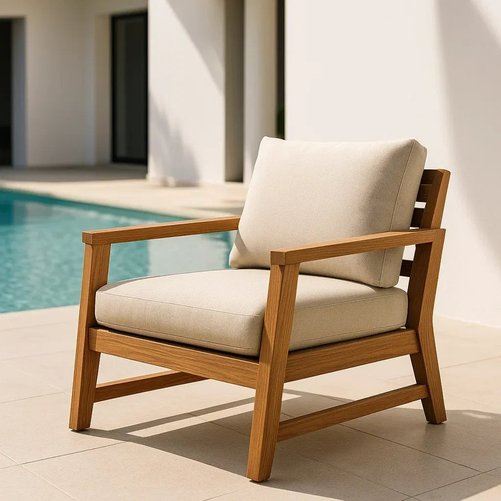 Fauteuils de jardin fauteuil de jardin en bois de teck avec coussin en polyester beige 81x75x85 cm