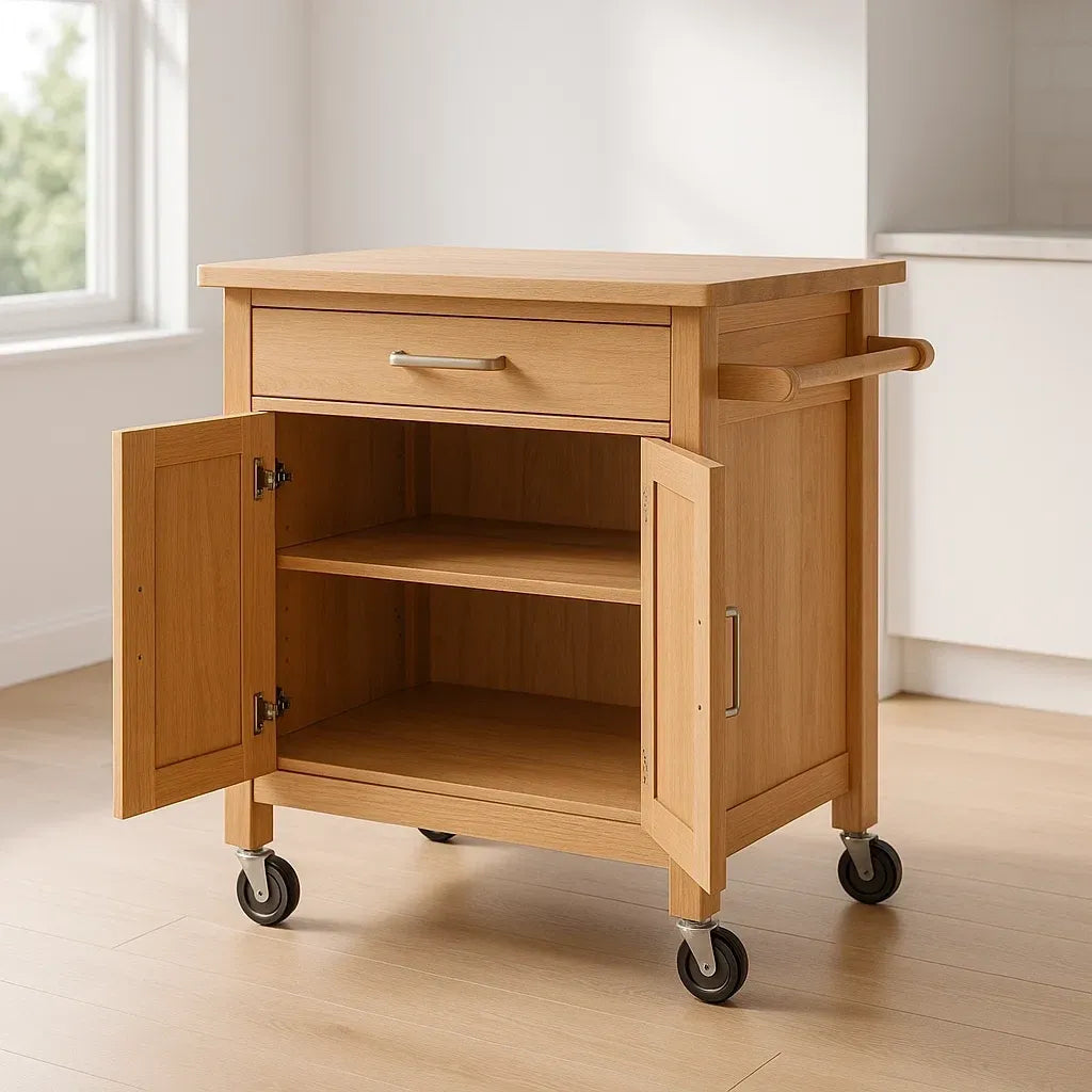 Chariots de cuisine en bois avec tiroir et portes à roulettes 60x40x85 cm