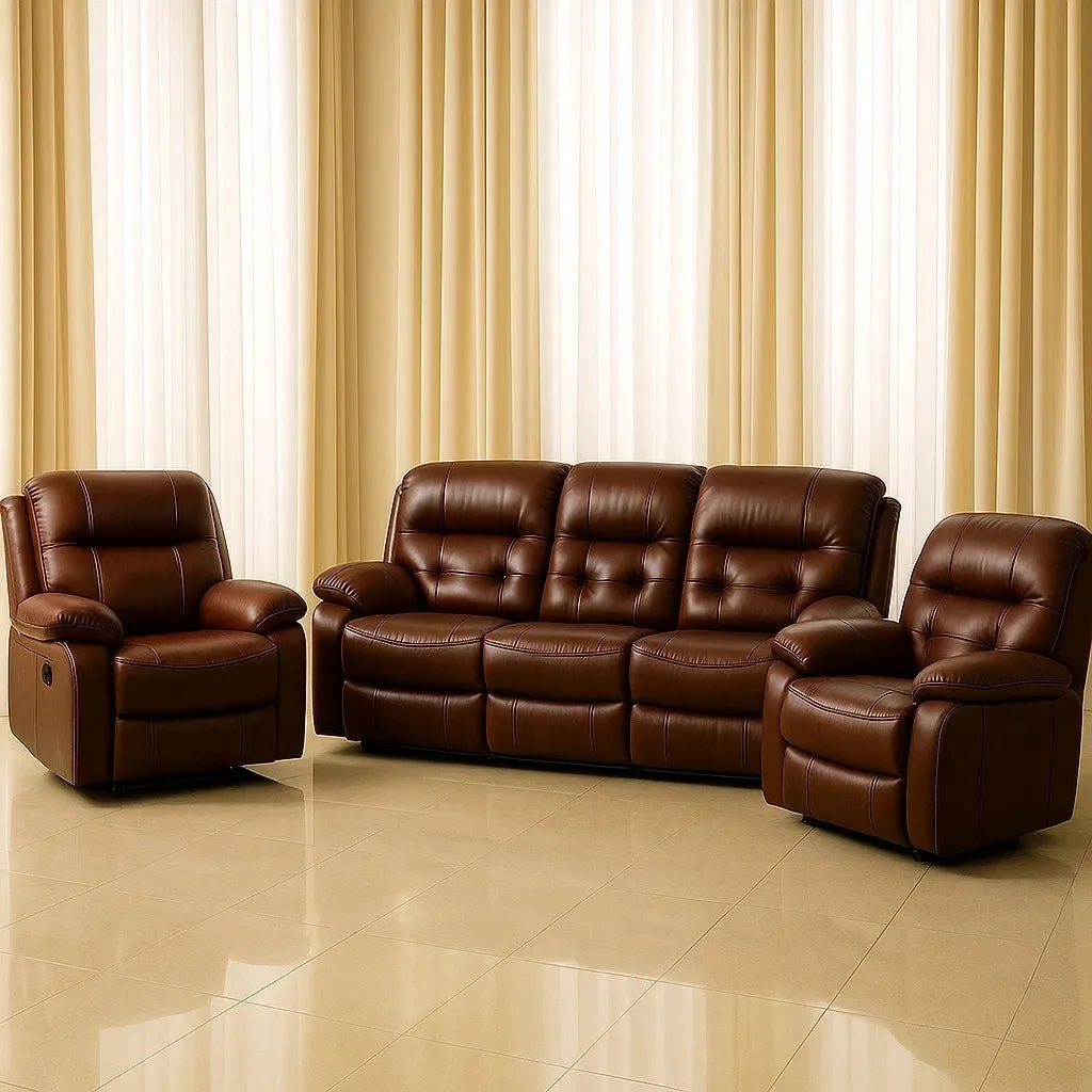 Ensembles de salon ensemble de 3 pièces canapés et fauteuils inclinables cuir marron