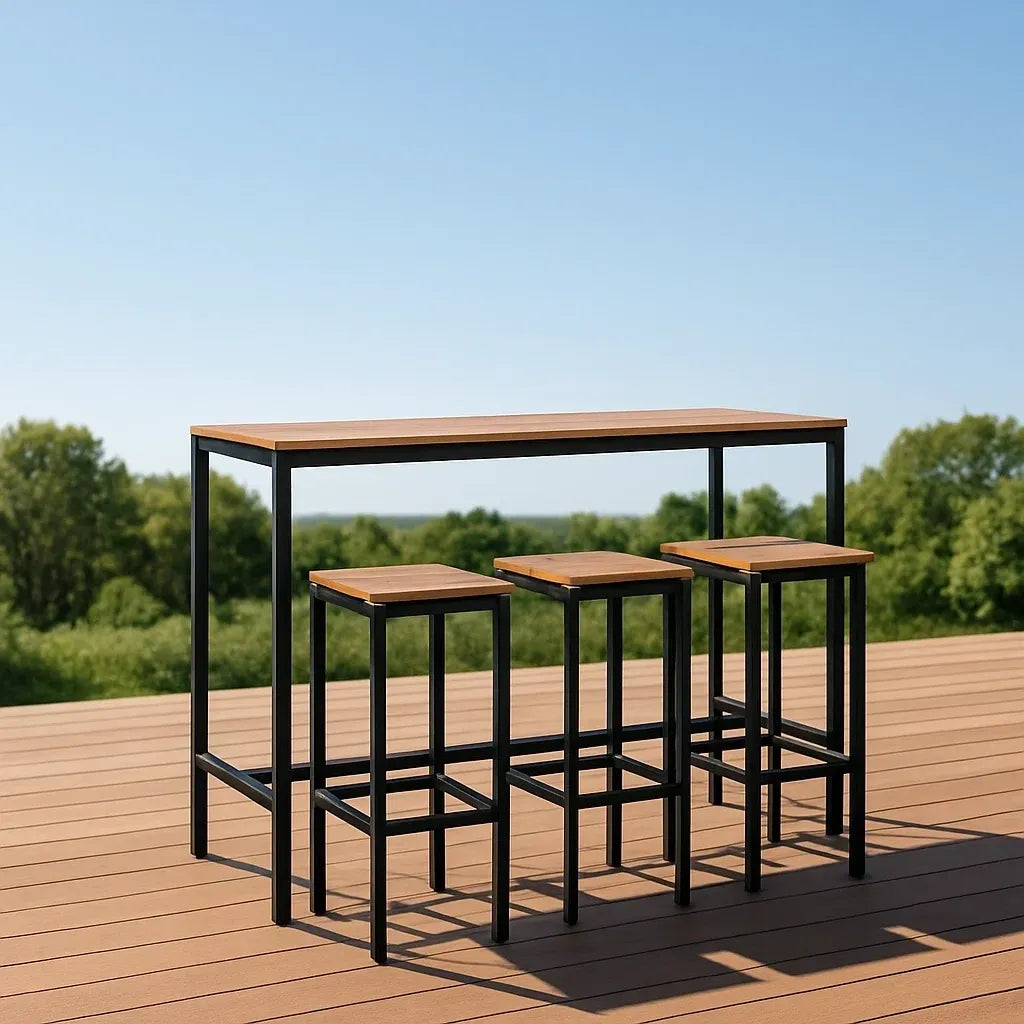 Ensembles bar d'extérieur ensemble table haute et tabourets acacia métal noir 4 pièces
