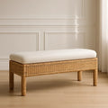 Bancs de chambre en rotin avec coussin en coton naturel/blanc