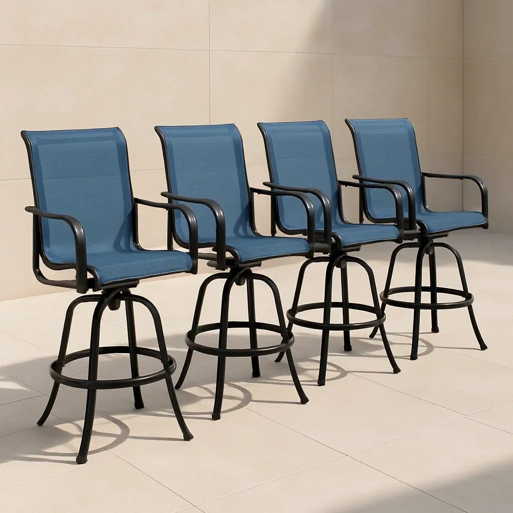 Tabourets de bar d'extérieur ensemble de 4 chaises de bar pivotantes extérieures aluminium tissu polyester bleu