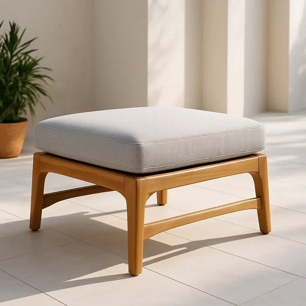 Repose-pieds d'extérieur tabouret pouf carré bois massif/coton gris 45x45x38 cm