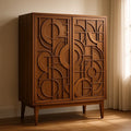 Armoire armoire en bois massif avec portes sculptées motif géométrique 120x180x40 cm
