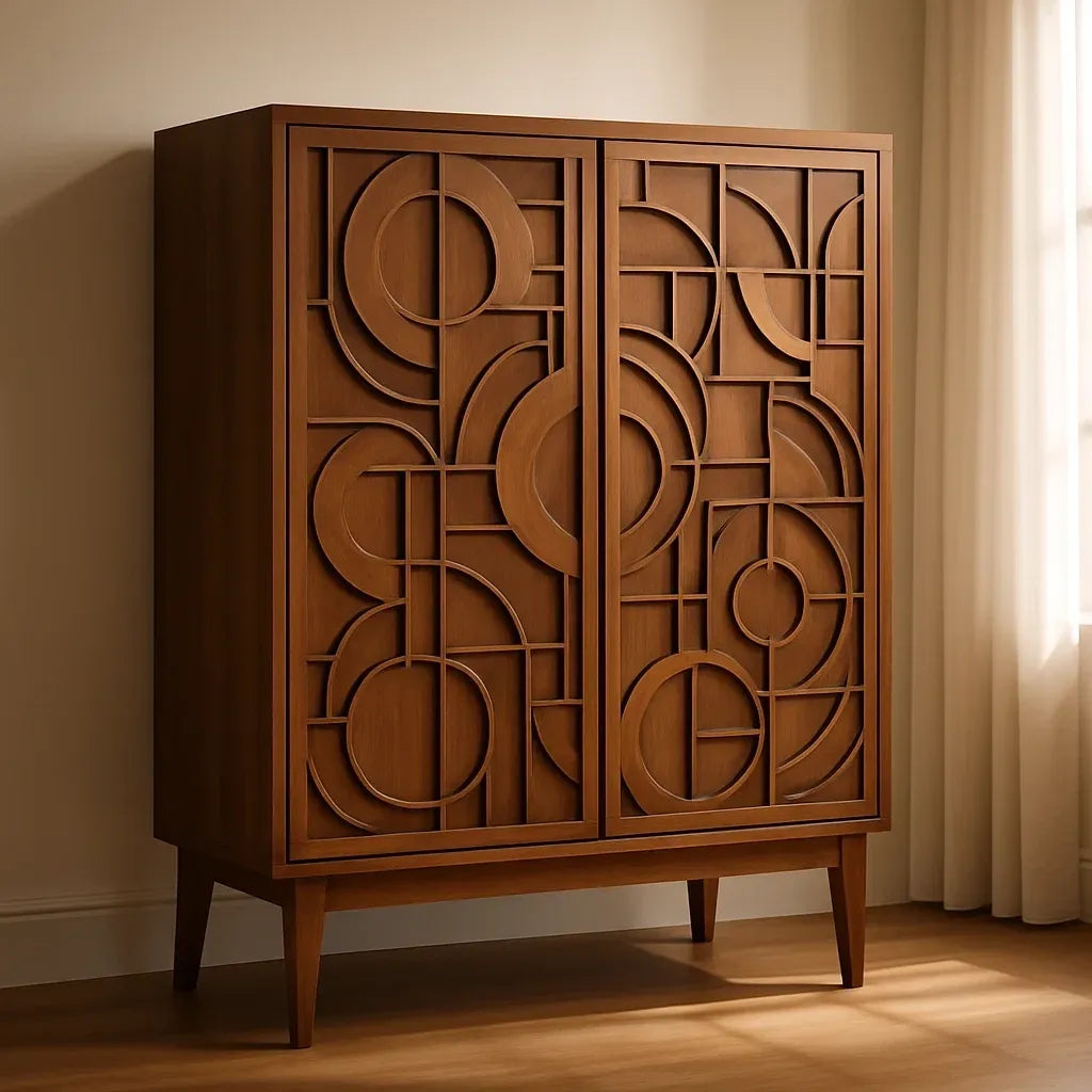 Armoire armoire en bois massif avec portes sculptées motif géométrique 120x180x40 cm
