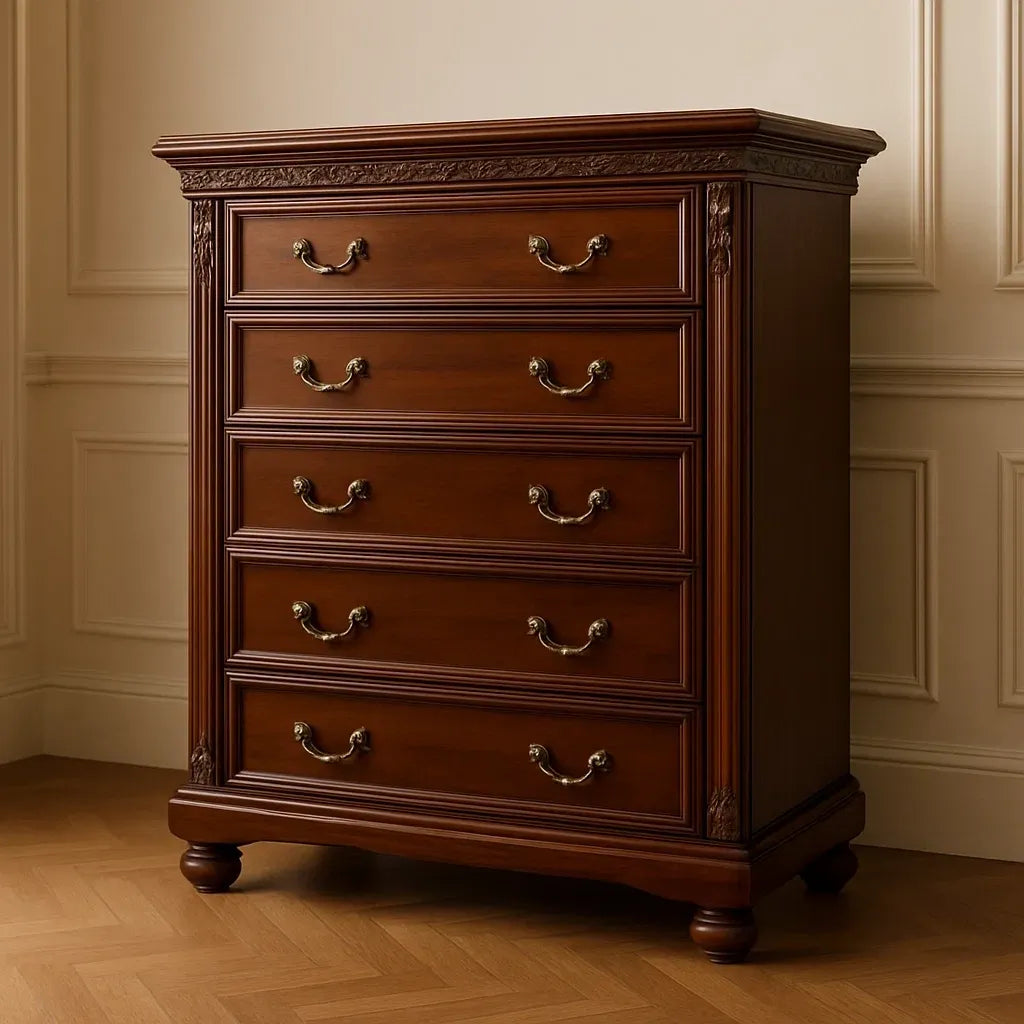 Chiffonniers commode en bois massif avec 5 tiroirs brun 90x45x120 cm