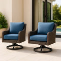 Fauteuils de jardin fauteuil de jardin pivotant en résine tressée avec coussins bleus ensemble de 2