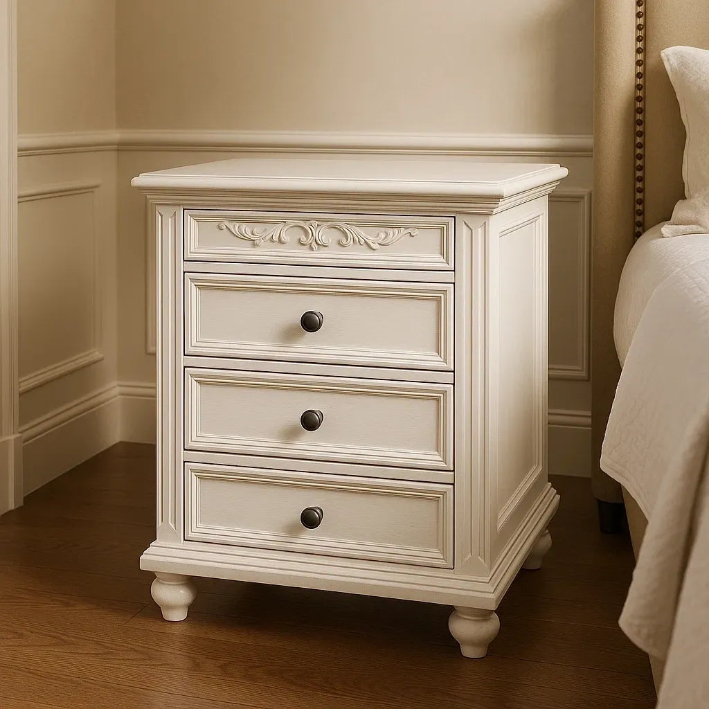 Tables de chevet en bois MDF avec 3 tiroirs blanc crème hauteur 60 cm