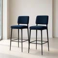 Tabourets de bar ensemble de 2 pièces en velours bleu avec pieds métalliques noirs