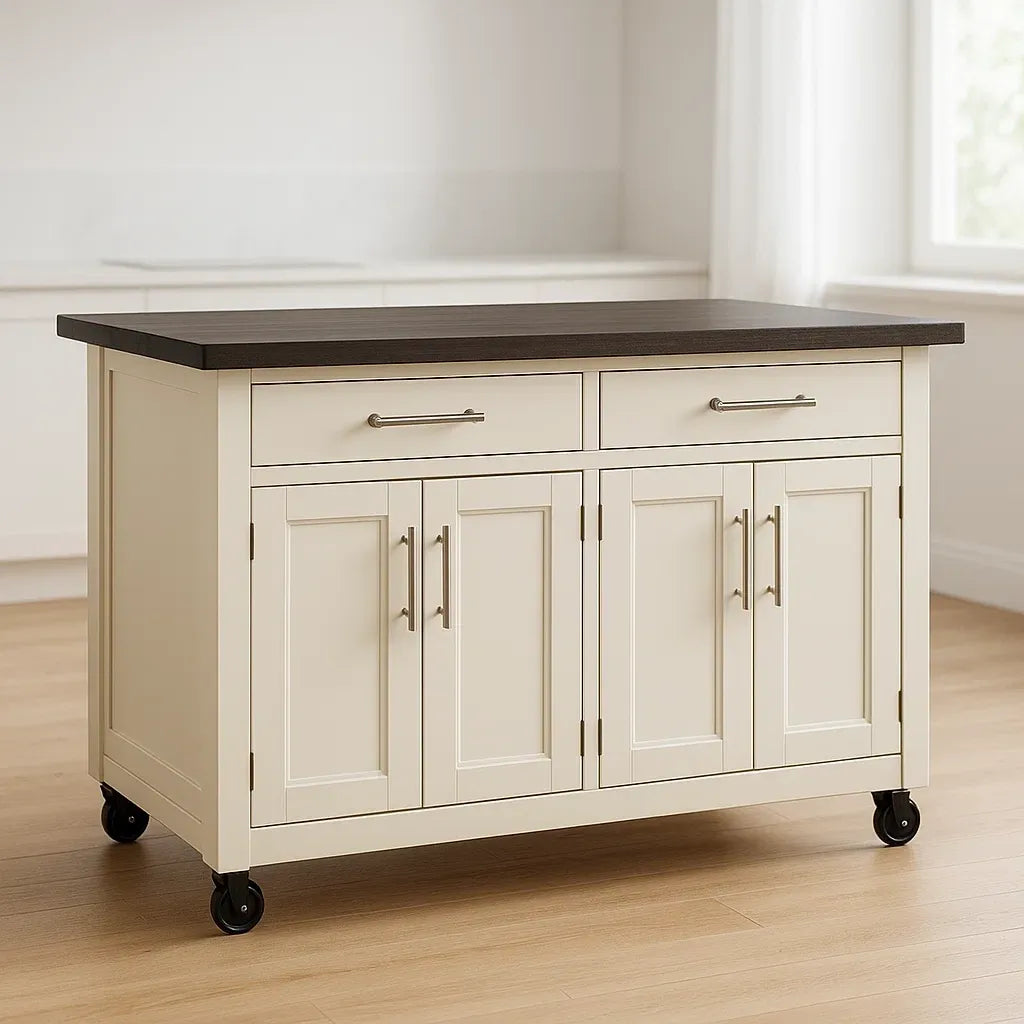 Chariots de cuisine avec rangement bois blanc/noir 120x60x90 cm