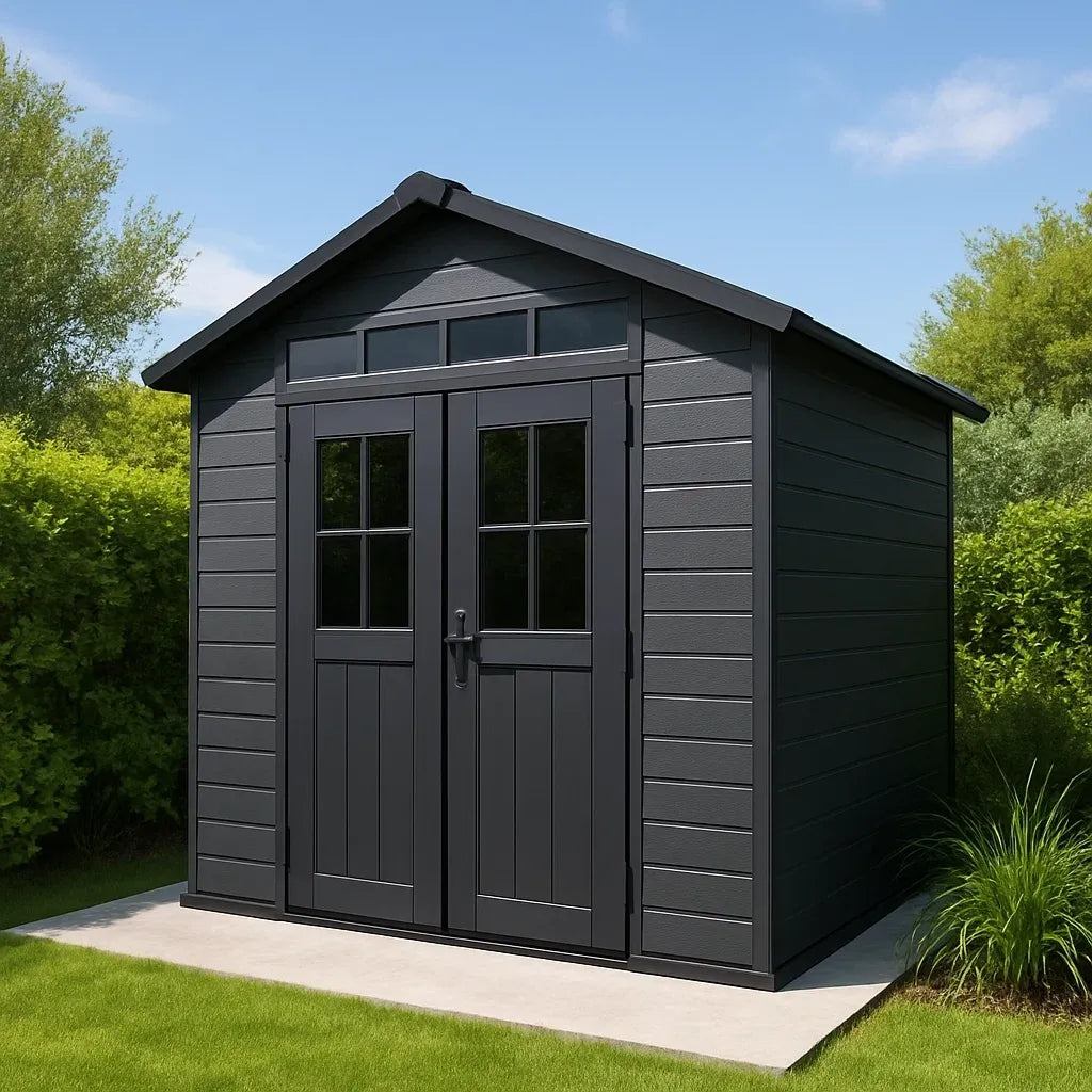 Abri de jardin en résine 214x150x226 cm anthracite double porte avec fenêtres