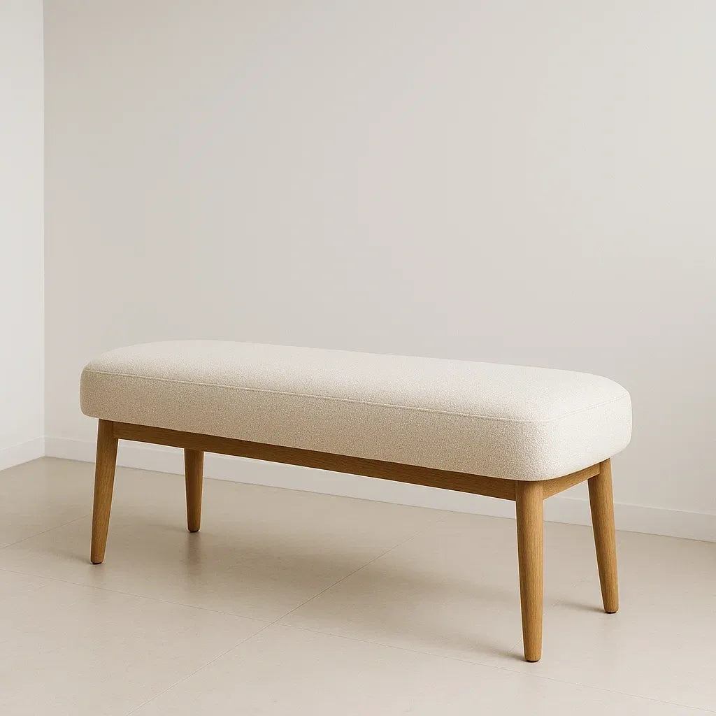 Bancs d'entrée en bois massif avec assise rembourrée en polyester beige