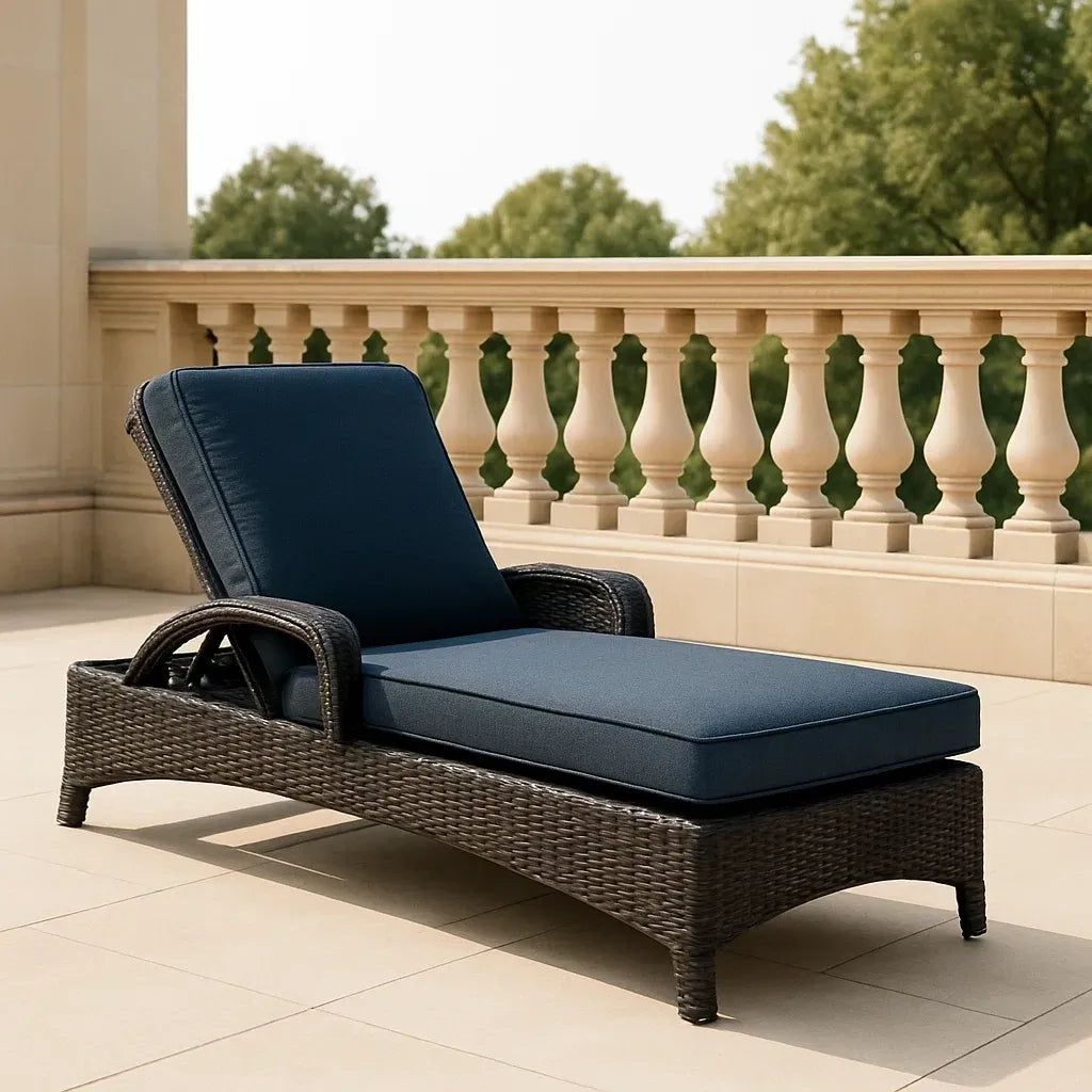 Chaises longues d'extérieur chaise longue de jardin réglable en résine tressée avec coussin en polyester bleu 195x65x40 cm