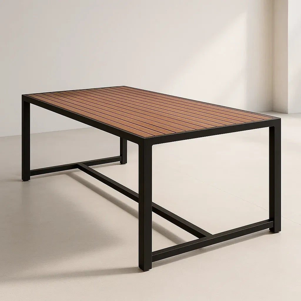 Table à manger de jardin table à manger rectangulaire métal 180x90x75 cm extérieur bois composite